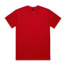 A red heavy tee with a round neckline and short sleeves. It features a logo on the label.