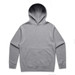 A grey hoodie featuring a front pocket and a drawstring hood. The back is plain and has a logo.