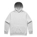 A light grey hoodie featuring a large front pocket and a classic hood design. It has a logo on the front.