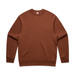 A brown jumper with a classic crew neck design and long sleeves, featuring a logo on the neckline.