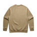 A tan-coloured sweater with a plain back and long sleeves, featuring a logo on the inner neck area.