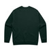 A dark green sweater with long sleeves and a crew neck, featuring a logo on the back.