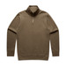 A brown half-zip crew jumper featuring long sleeves and a subtle logo.