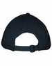 A black Sandwich Peak Cap featuring a curved peak and an adjustable strap at the back with a logo.