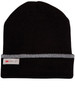 A black Thinsulated cuff beanie with a reflective band and a branding tag.