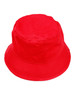 A red soft washed bucket hat with a contrasting brim and a logo on the side.