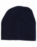 A dark navy cable knit beanie featuring a soft fleece headband. The beanie has a simple, textured design.