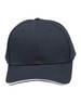 A dark navy cap with a textured mesh design and a contrasting sandwich peak. Features a logo on the front.
