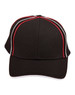 A structured cap in black with red and white piping details and a logo on the front.