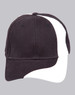 A black and white baseball cap featuring a curved design and a logo on the front.