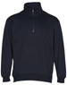 A dark navy 1/2 zip collar fleecy jumper featuring a zip and cuffs. It has a simple design and a logo.