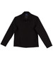 A black wool blend corporate jacket with a collar and two front pockets, featuring a logo.