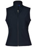 A ladies' softshell hi-tech vest in black, featuring a zip front and side pockets. Includes a brand logo.