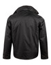 A black jacket featuring a high collar and a clean back design, including a logo.
