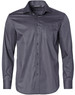 A men's long-sleeve button-up shirt in a dark grey dobby striped pattern, featuring a pocket and collar.