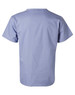 Short sleeve tunic top in light blue, featuring a simple design and a branding logo on the back.