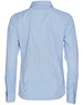 A light blue women's long-sleeve button-up shirt featuring a back yoke and cuffs. Includes a logo.