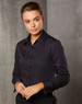 A long sleeve button-up shirt in dark grey with a subtle dobby stripe pattern, featuring a classic collar and buttons.