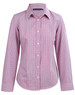 A two-tone mini check women's button-up shirt in red and white, featuring long sleeves and a classic collar.
