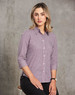 A women's button-up shirt in two-tone mini check pattern, featuring 3/4 sleeves and a collar.