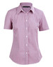A red and white two-tone mini check short-sleeve button-up shirt with a fitted silhouette and collar.