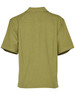 A short sleeve overblouse in olive green, featuring a collared neckline and a logo on the back.