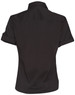 A black women's short sleeve military-style shirt with rolled sleeves and a collar. Features a logo on the arm.