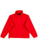 A red unisex polar fleece jumper with long sleeves and a zippered neck. It features a logo on the chest.