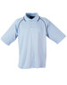 A light blue men's polo shirt featuring short sleeves and contrasting detailing, with a logo on the front.