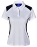 Ladies' Winner Polo shirt in white with black side panels and a collar. Features a logo on the chest.