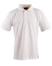 A white short-sleeved polo shirt with a collar and a small logo on the chest.