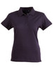 A dark purple ladies' polo shirt with a classic collar and three buttons, featuring a logo on the chest area.