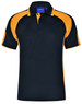 A black and orange men's polo shirt with a collar and a logo on the chest.