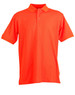 An orange polo shirt featuring a collar and short sleeves, with a logo on the front.