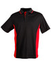 A black and red Men's TrueDry Contrast short-sleeve polo shirt with a collar and a logo.