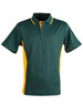 A green and yellow men's polo shirt featuring a contrast design and a logo on the chest.