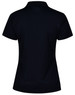 A black ladies' polo shirt with a textured finish, featuring a collar and short sleeves. The shirt has a logo.