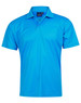 A bright blue kids' polo shirt featuring a classic collar and short sleeves, with a logo on the chest.