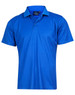 A vibrant blue Kids' Cooldry pique short sleeve polo shirt, featuring a collar and three-button placket, with a logo.