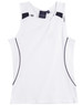 A white ladies' singlet featuring mesh panels and a logo. Designed for fashion and comfort.