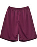 Burgundy adults' basketball shorts with an elastic waistband and a breathable fabric, featuring a logo.