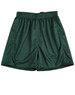 Dark green adults' soccer shorts with an elastic waistband and a logo. Ideal for sports uniforms.