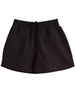 Black microfibre sports shorts featuring an elastic waistband and pockets. Includes a logo on the fabric.