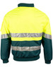 A Hi-Vis two-tone jacket in fluorescent yellow and dark green with reflective 3M tape across the back.