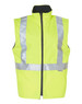 A bright yellow reversible safety vest with silver reflective 3M tape in a hoop pattern, featuring a zip closure.