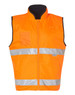 Hi-Vis reversible safety vest in orange with reflective 3M tape and a zip front, featuring a pocket and a logo.