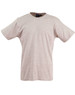 A plain beige unisex cotton T-shirt with short sleeves and a crew neckline, featuring a brand logo.