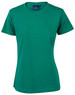 A green semi-fitted cotton t-shirt for ladies, featuring short sleeves and a round neckline. The shirt has a logo.