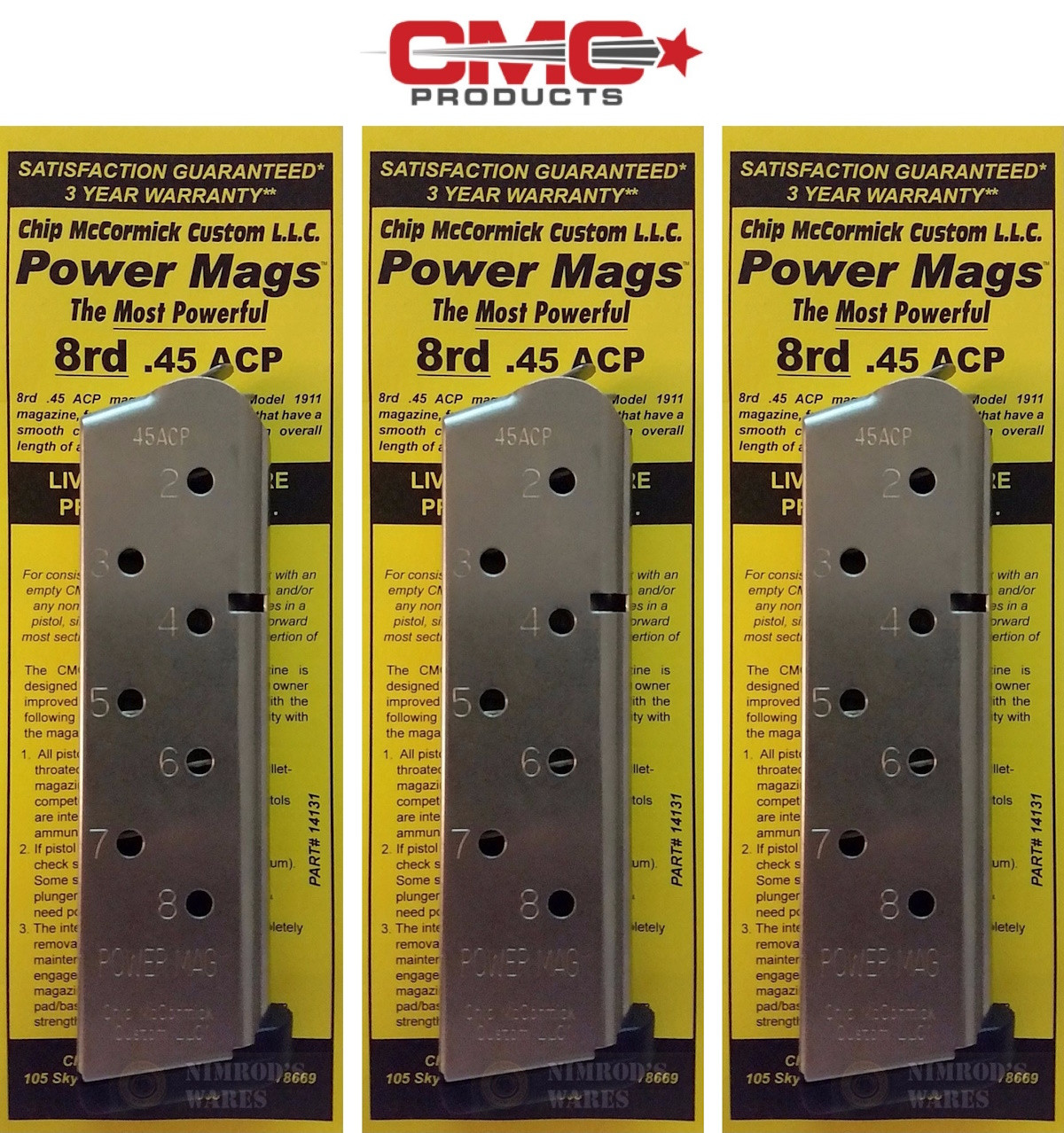 mag 3-PACK Chip McCormick 14131 Power Mags™ 45ACP 8rd SS Magazine