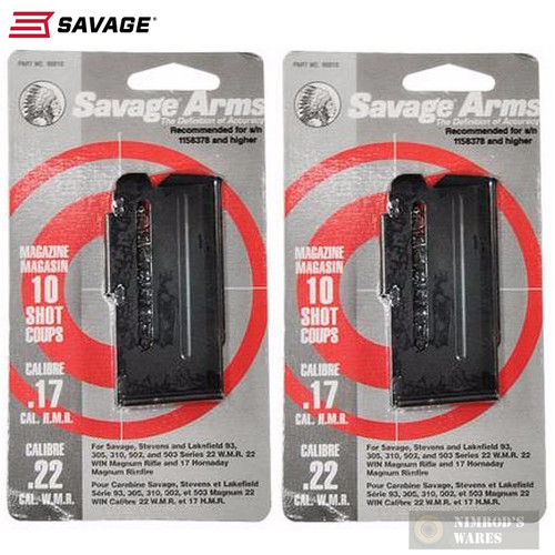 Savage 93 305 310 502 503 Ser. 22WMR 17HMR 10 Round MAGAZINE 2-PACK 90010 Savage 93 305 310 502 503 Ser. 22WMR 17HMR 10 Round MAGAZINE 2-PACK 90010